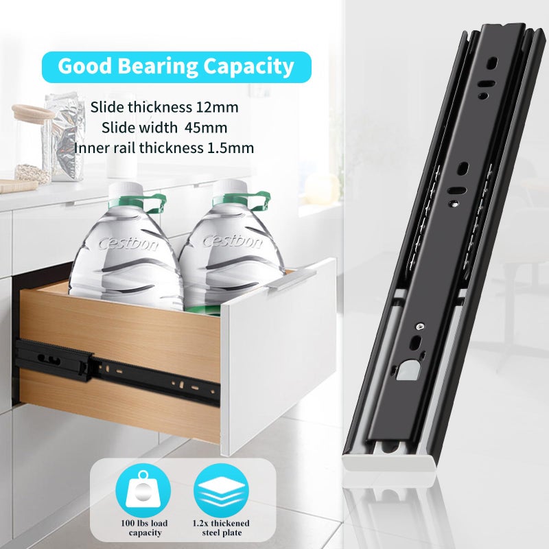 YENUO Push to Open Drawer Slides Full Extension Rail 12 14 16 18 20 22 24 inch handleless Side Mount Dresser Cabinet Bracket Replacement Ball Bearing Tracks kit Guide Runner 100lb 1Pair - Image 4